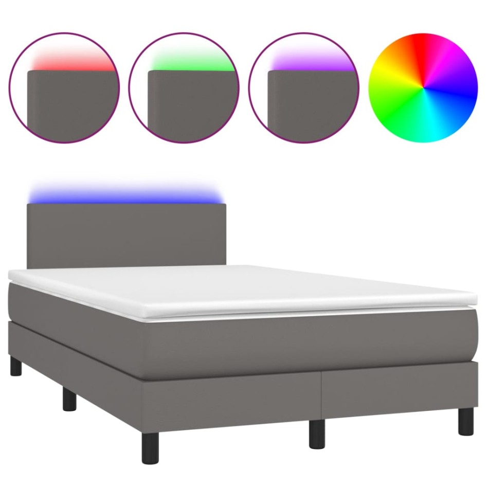 Cama box spring colchón y LED cuero sintético gris 120x200