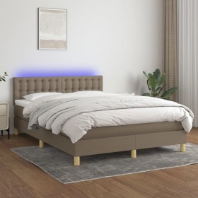 Cama box spring con colchón LED tela gris taupe 140x200