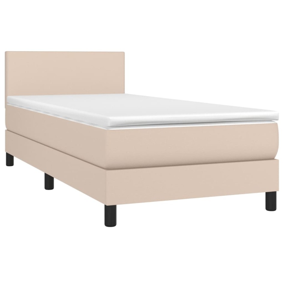 Cama box spring colchón LED cuero sintético capuchino 80x200