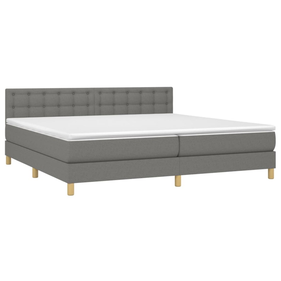 Cama box spring con colchón y LED tela gris oscuro 200x200