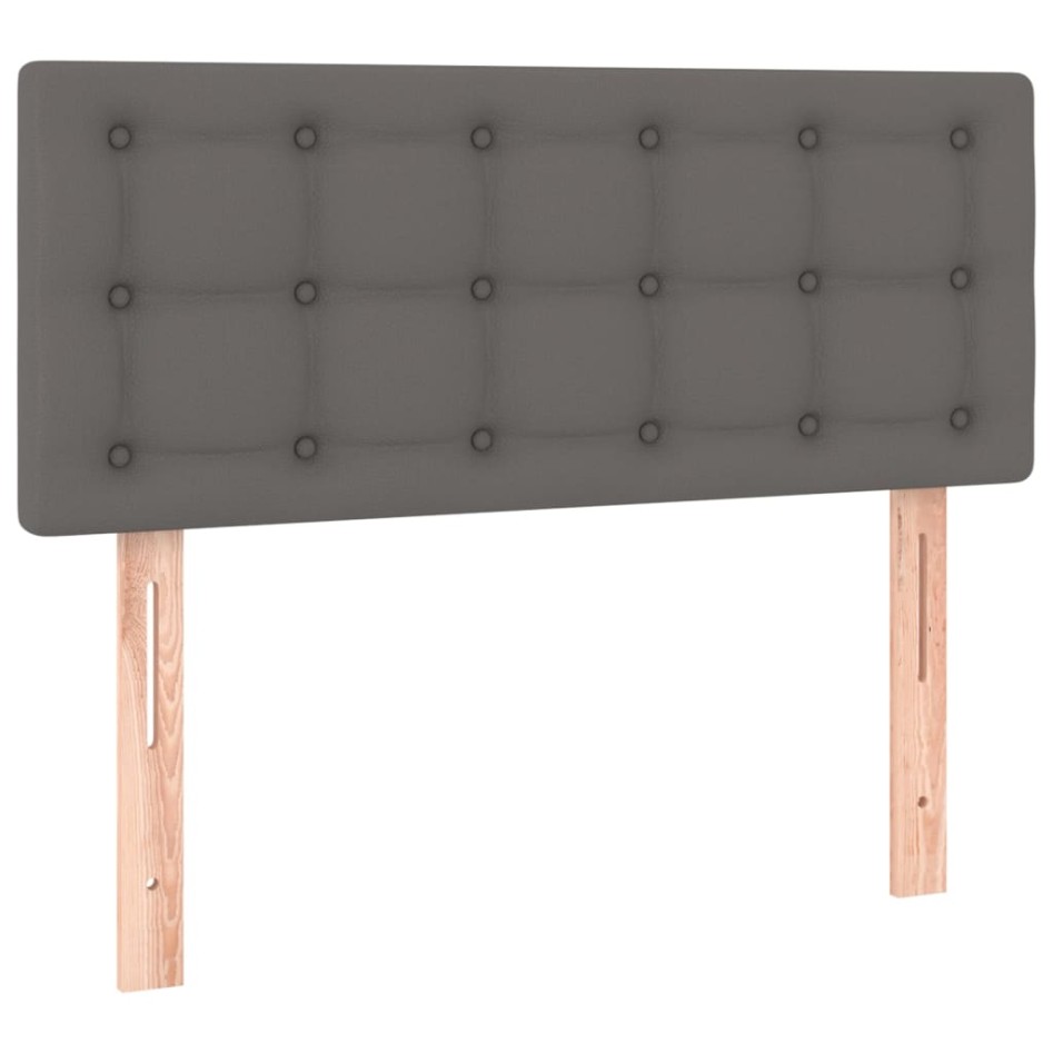 Cama box spring y colchón LED cuero sintético gris 90x190