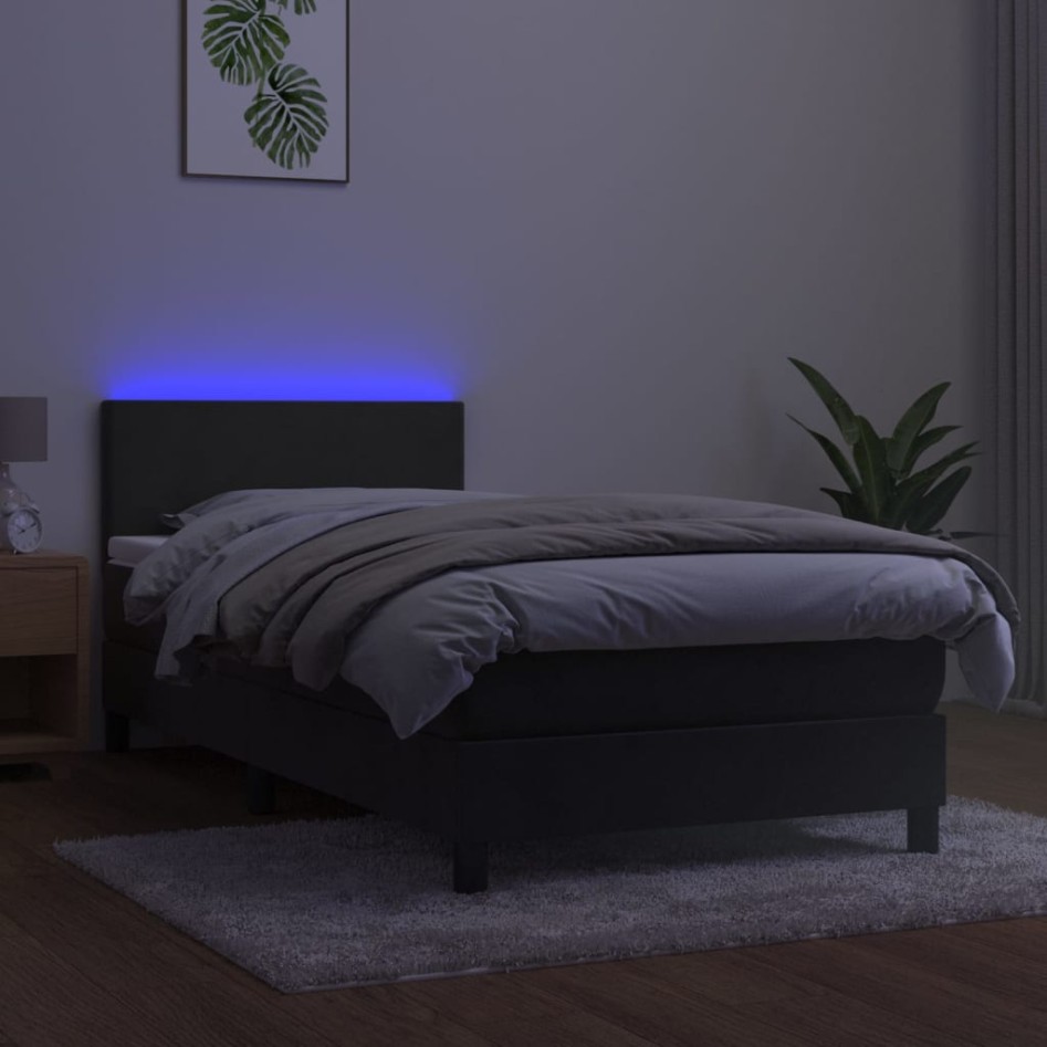 Cama box spring colchón y LED terciopelo gris oscuro 100x200