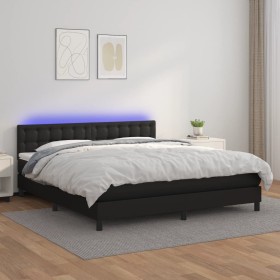 Cama box spring colchón y LED cuero sintético negro 180x200