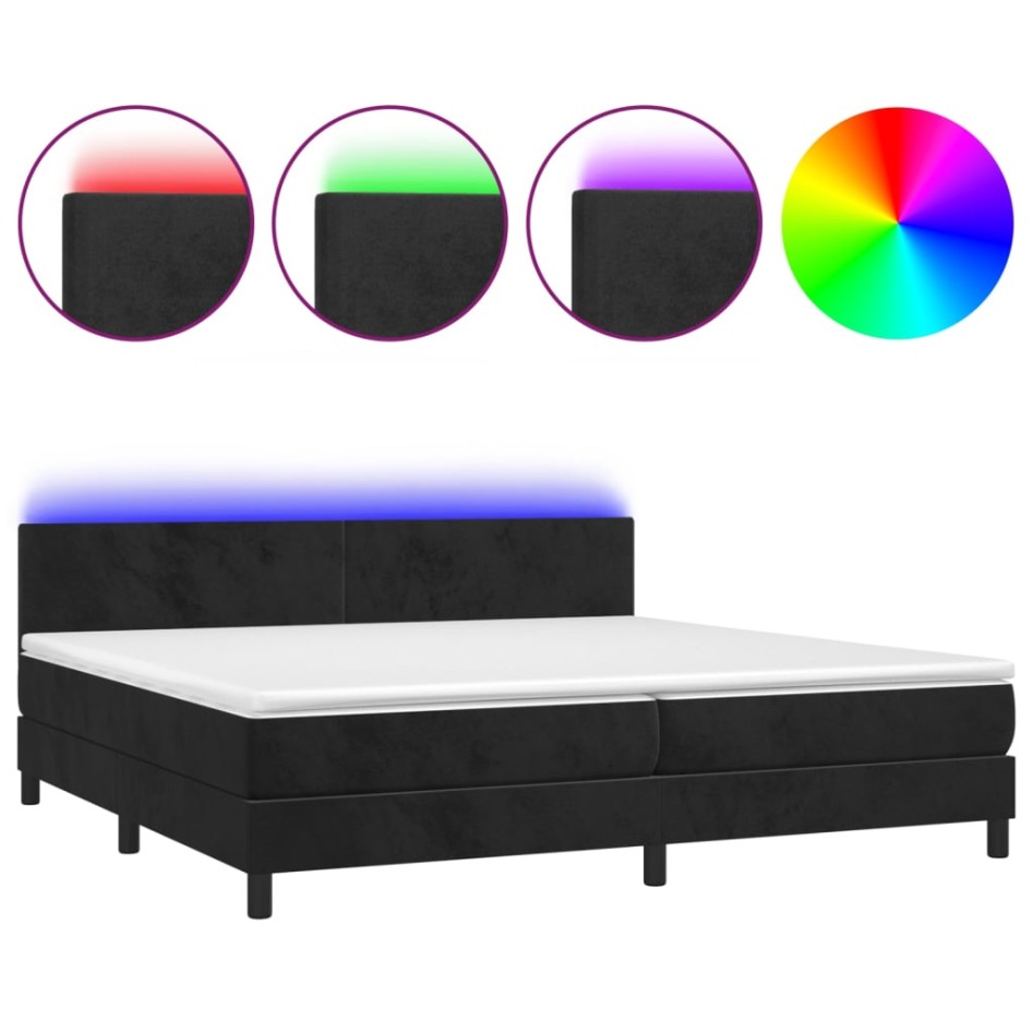 Cama box spring colchón y LED terciopelo negro 200x200