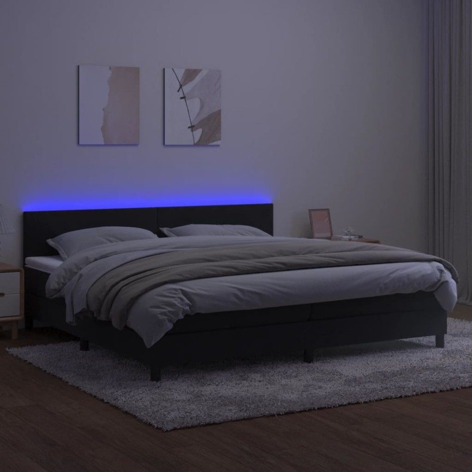 Cama box spring colchón y LED terciopelo negro 200x200
