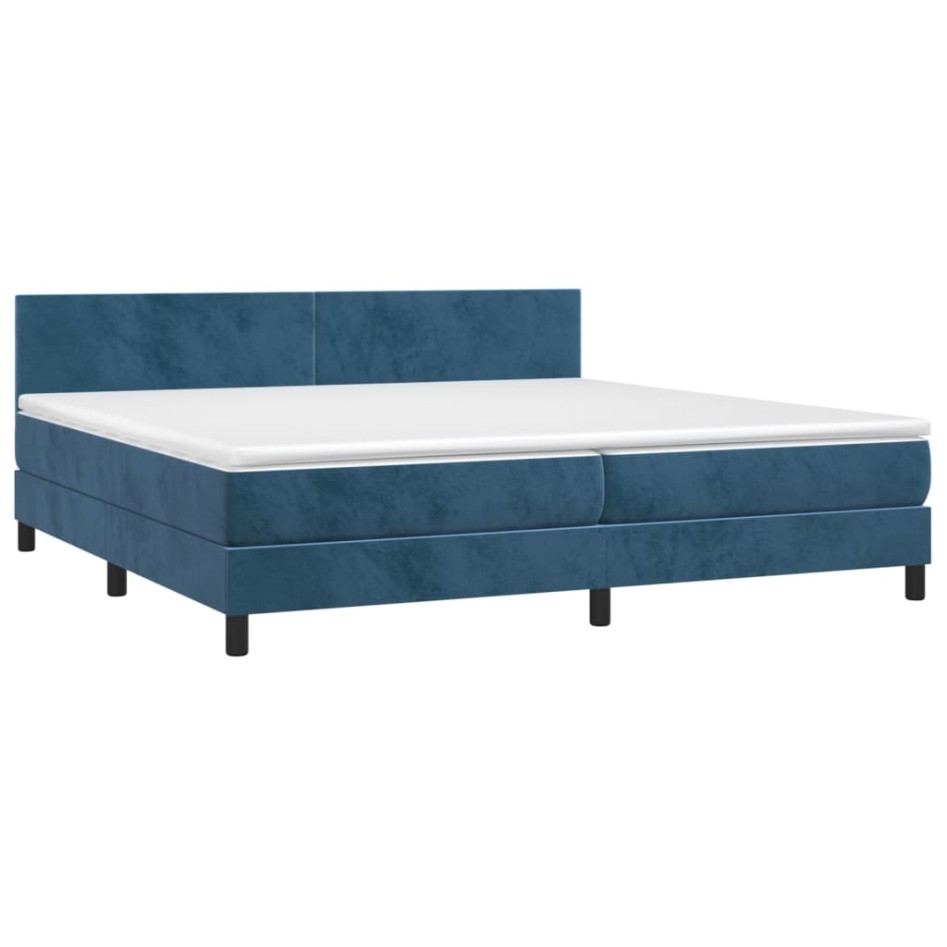 Cama box spring colchón y LED terciopelo azul oscuro 200x200