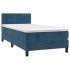 Cama box spring colchón y LED terciopelo azul oscuro 100x200
