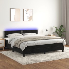 Cama box spring colchón y LED terciopelo negro 160x200