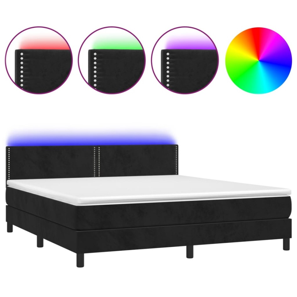 Cama box spring colchón y LED terciopelo negro 160x200