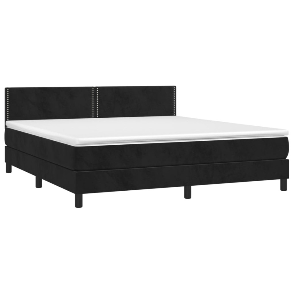 Cama box spring colchón y LED terciopelo negro 160x200