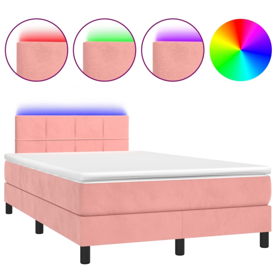 Cama box spring colchón y LED terciopelo rosa 120x200
