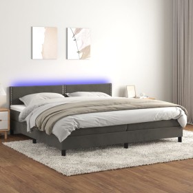 Cama box spring colchón y LED terciopelo gris oscuro 200x200