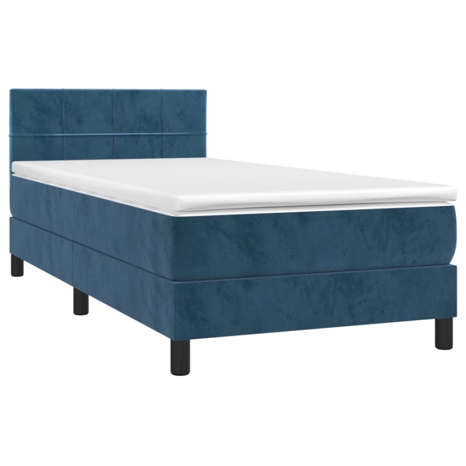 Cama box spring colchón y LED terciopelo azul oscuro 90x190