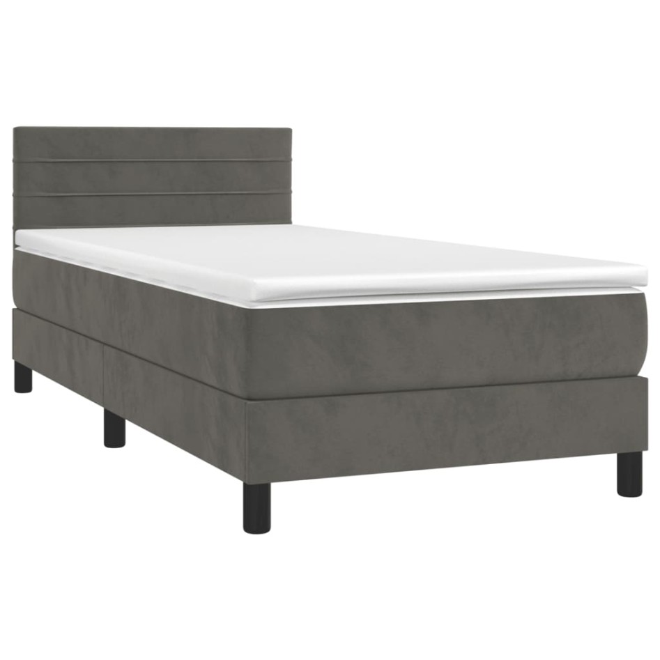 Cama box spring colchón y LED terciopelo gris oscuro 100x200