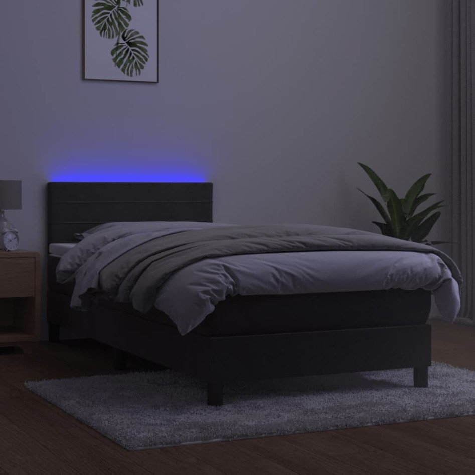 Cama box spring colchón y LED terciopelo gris oscuro 100x200