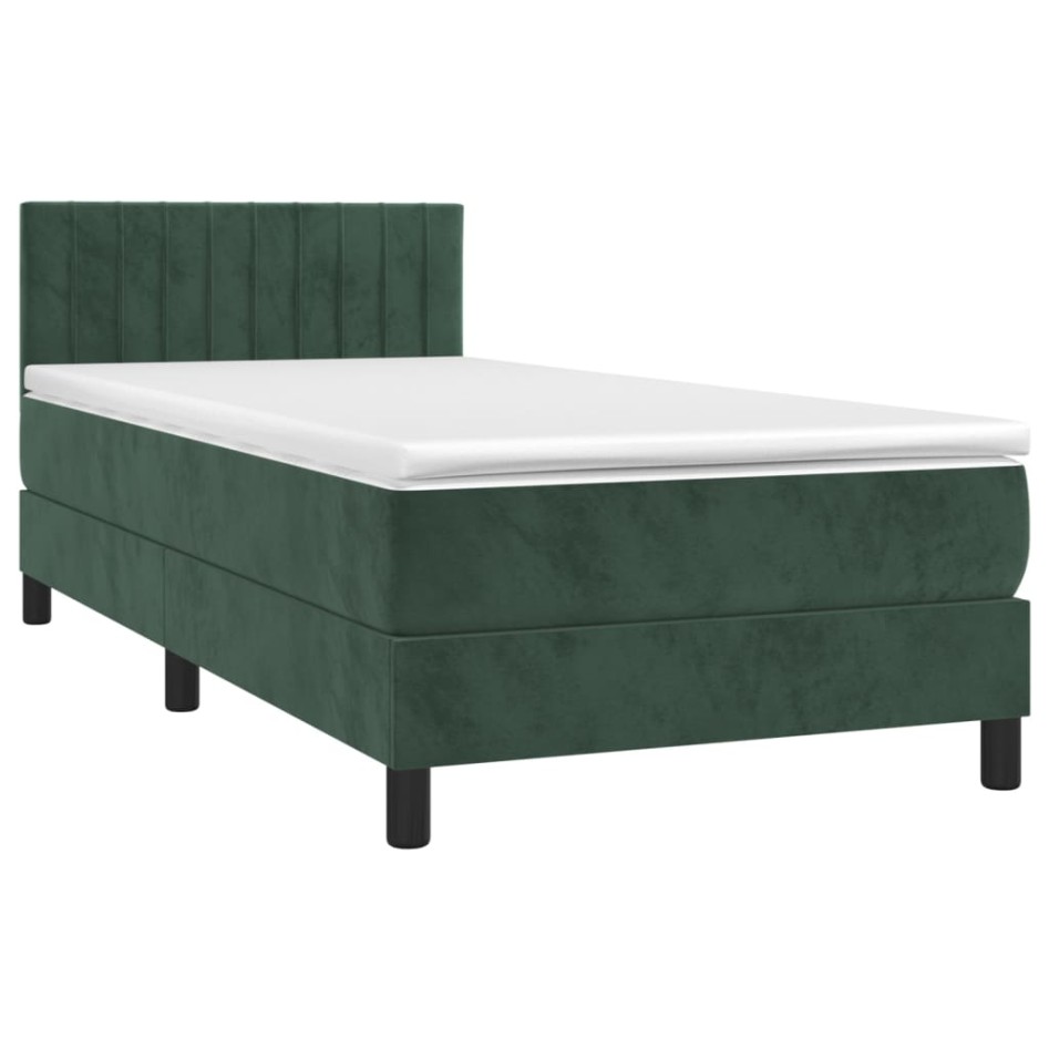 Cama box spring colchón y LED terciopelo verde oscuro
