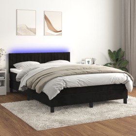 Cama box spring colchón y LED terciopelo negro 140x200