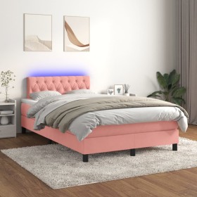 Cama box spring colchón y LED terciopelo rosa 120x200