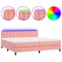Cama box spring colchón y LED terciopelo rosa 200x200