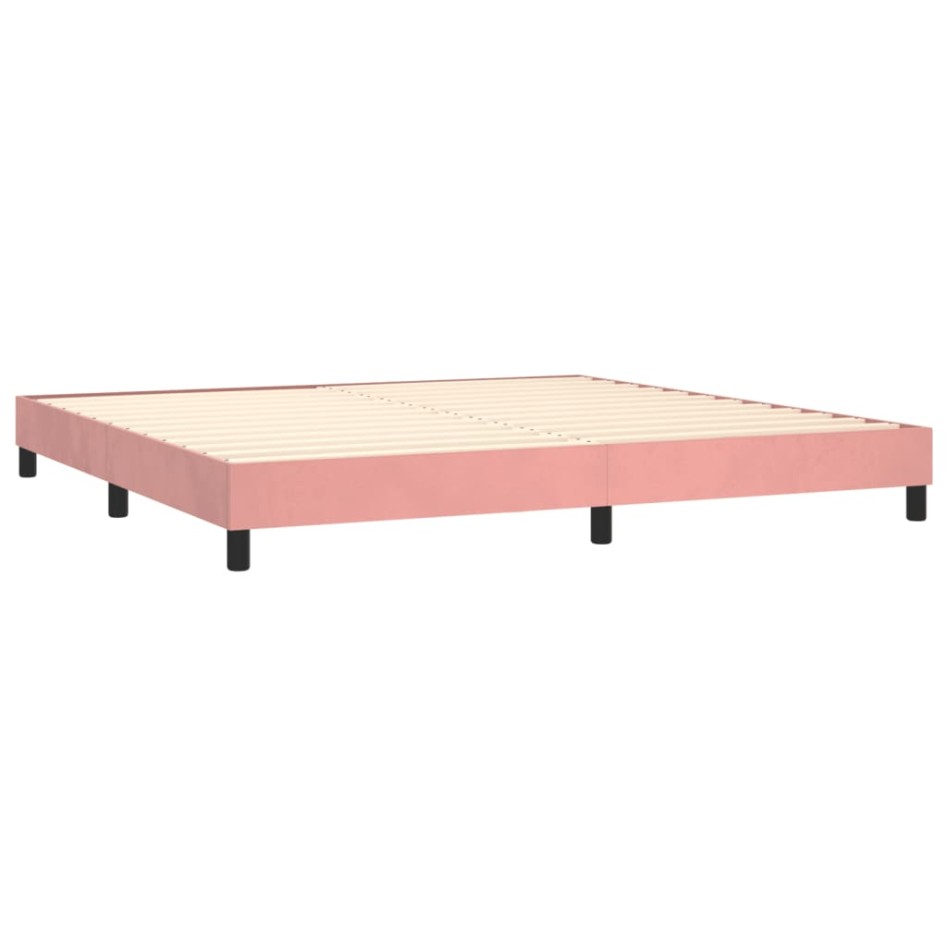 Cama box spring colchón y LED terciopelo rosa 200x200