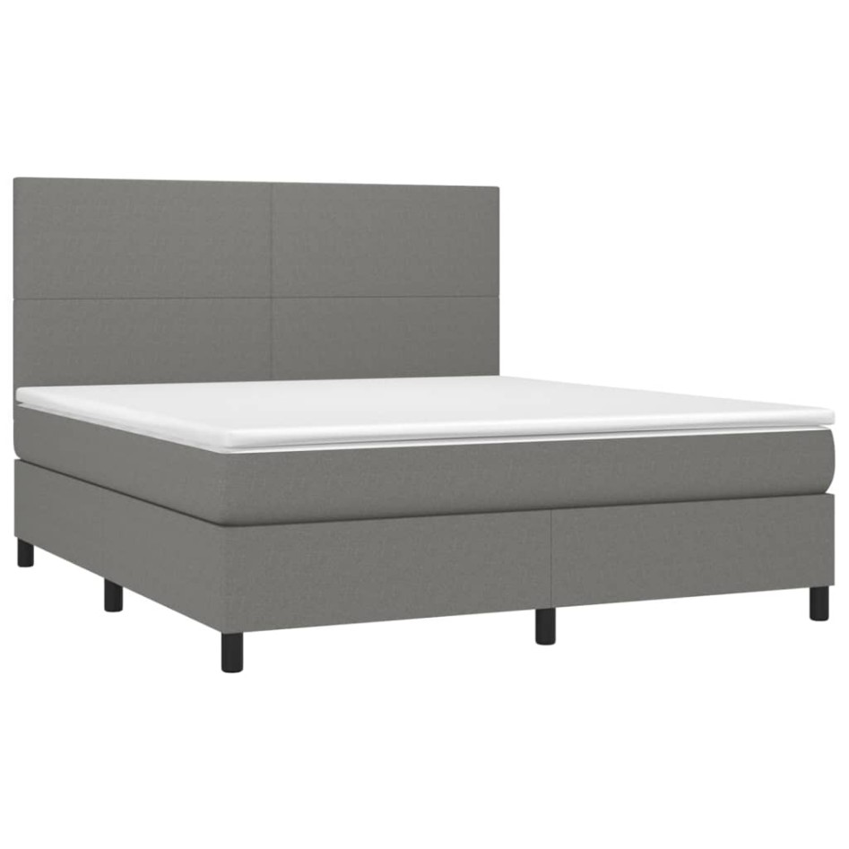 Cama box spring colchón y luces LED tela gris oscuro 160x200