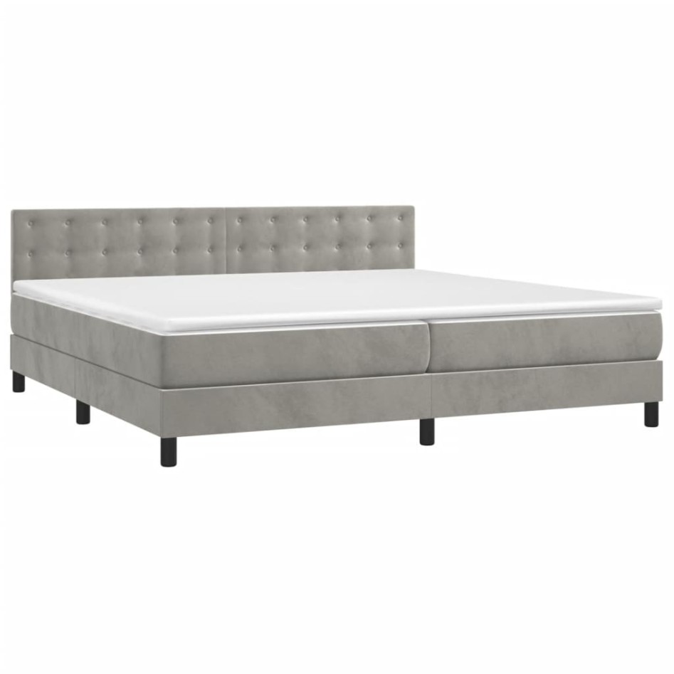 Cama box spring colchón y LED terciopelo gris claro 200x200