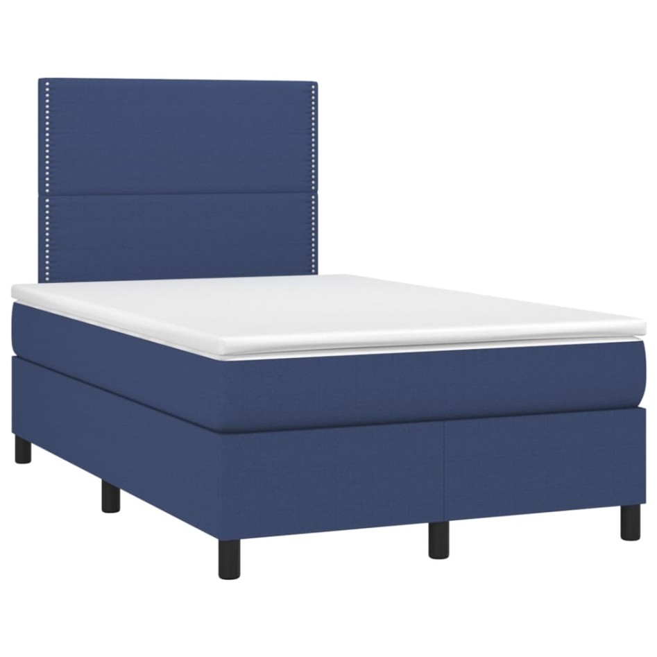 Cama box spring con colchón y LED tela azul 120x200