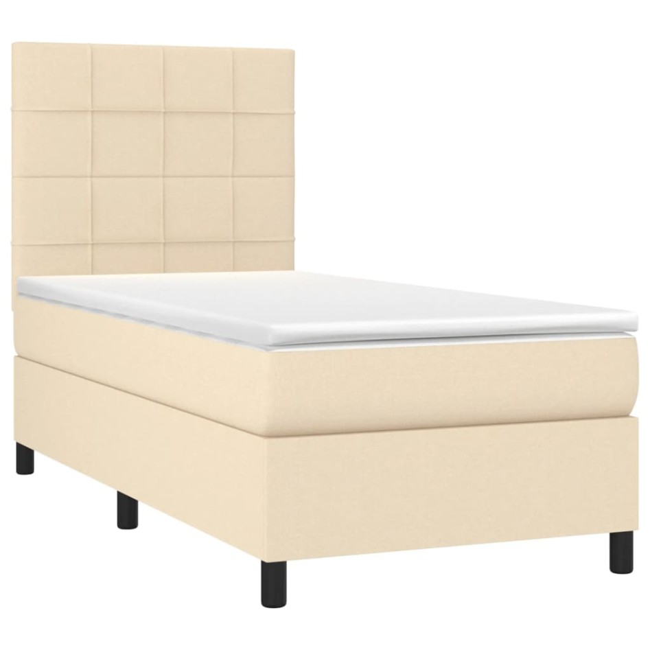 Cama box spring colchón y luces LED tela crema 80x200