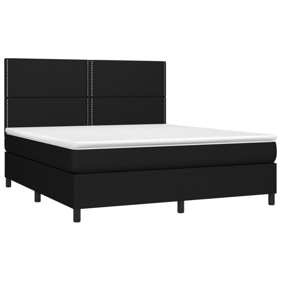 Cama box spring colchón y luces LED tela negro 180x200