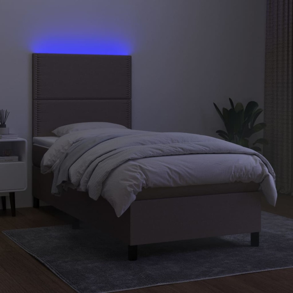 Cama box spring colchón y luces LED gris taupe 80x200
