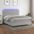 Cama box spring colchón y luces LED tela gris claro 180x200