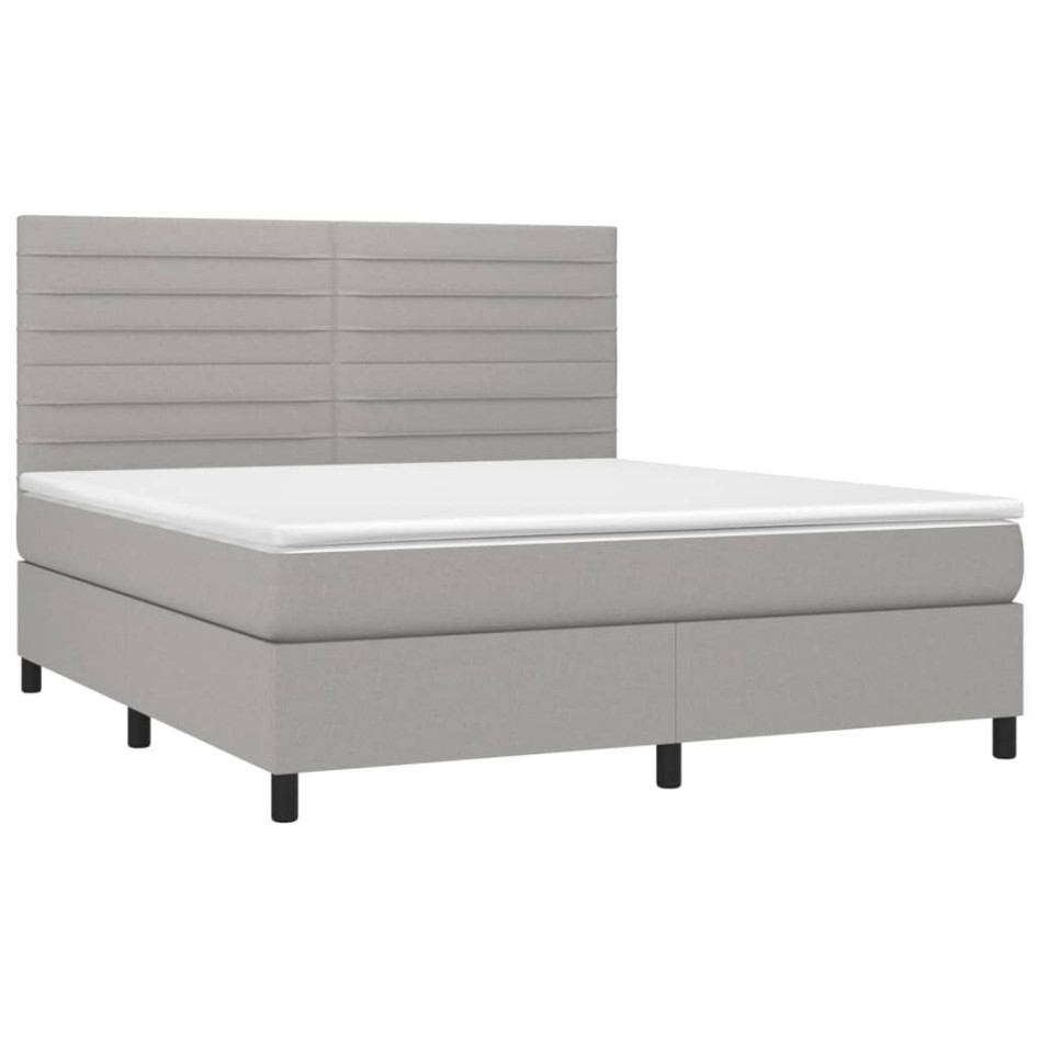 Cama box spring colchón y luces LED tela gris claro 180x200