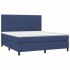 Cama box spring colchón y luces LED tela azul 160x200