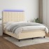 Cama box spring colchón y luces LED tela crema 140x190