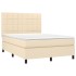Cama box spring colchón y luces LED tela crema 140x190