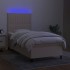 Cama box spring colchón y luces LED tela crema 100x200