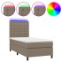 Cama box spring colchón y luces LED tela gris taupe 90x190