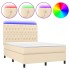 Cama box spring colchón y luces LED tela crema 140x190