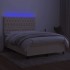 Cama box spring colchón y luces LED tela crema 140x190