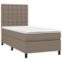 Cama box spring colchón y luces LED tela gris taupe 100x200