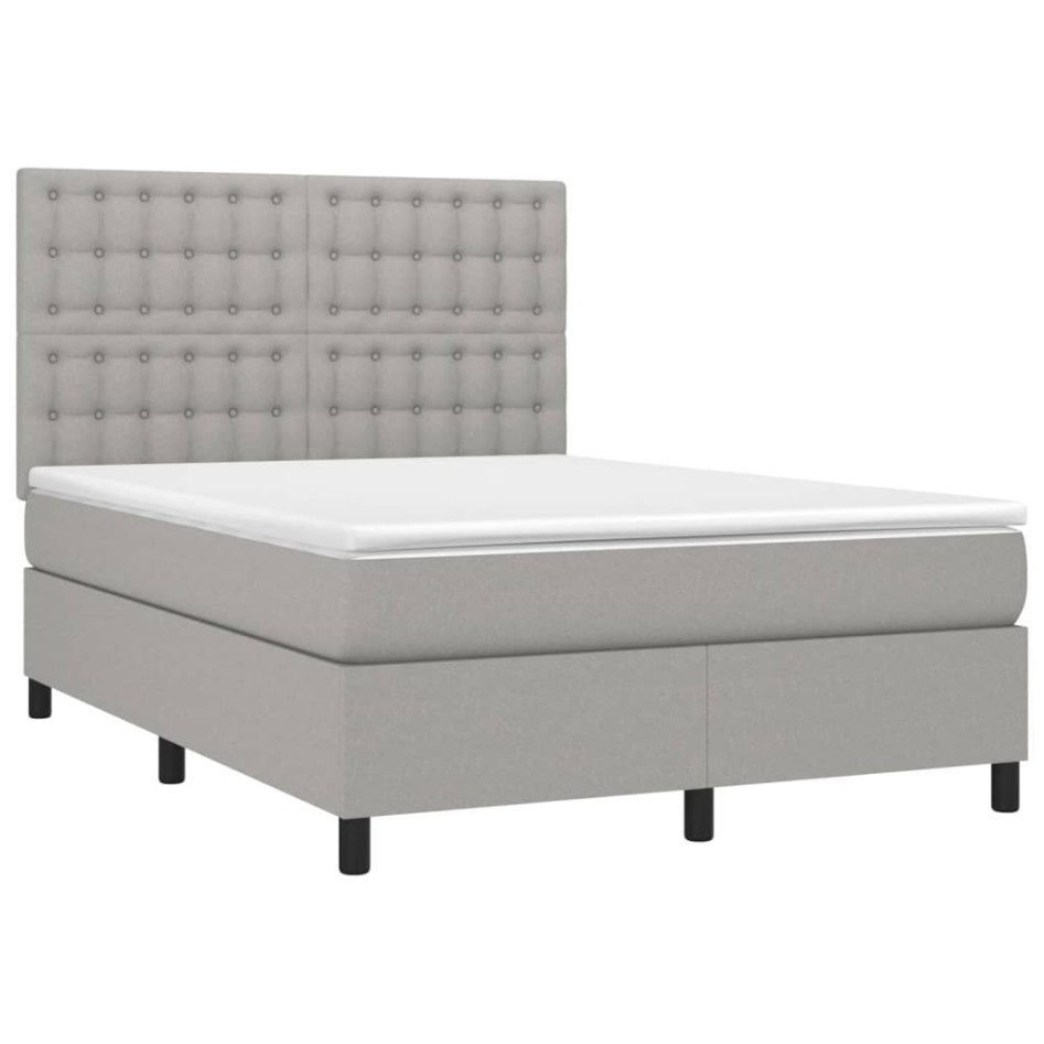 Cama box spring colchón y luces LED tela gris claro 140x190