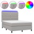 Cama box spring colchón y luces LED tela gris claro 140x190