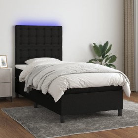 Cama box spring colchón y luces LED tela negro 100x200