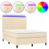 Cama box spring colchón y luces LED tela crema 140x190