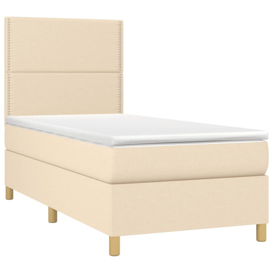 Cama box spring colchón y luces LED tela color crema 90x190