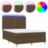 Cama box spring colchón luces LED tela marrón oscuro