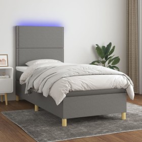 Cama box spring colchón y luces LED tela gris oscuro 100x200