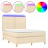 Cama box spring colchón y luces LED tela crema 140x200