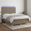 Cama box spring colchón y luces LED tela gris taupe 140x200 cm