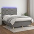 Cama box spring colchón y luces LED tela gris oscuro 140x200